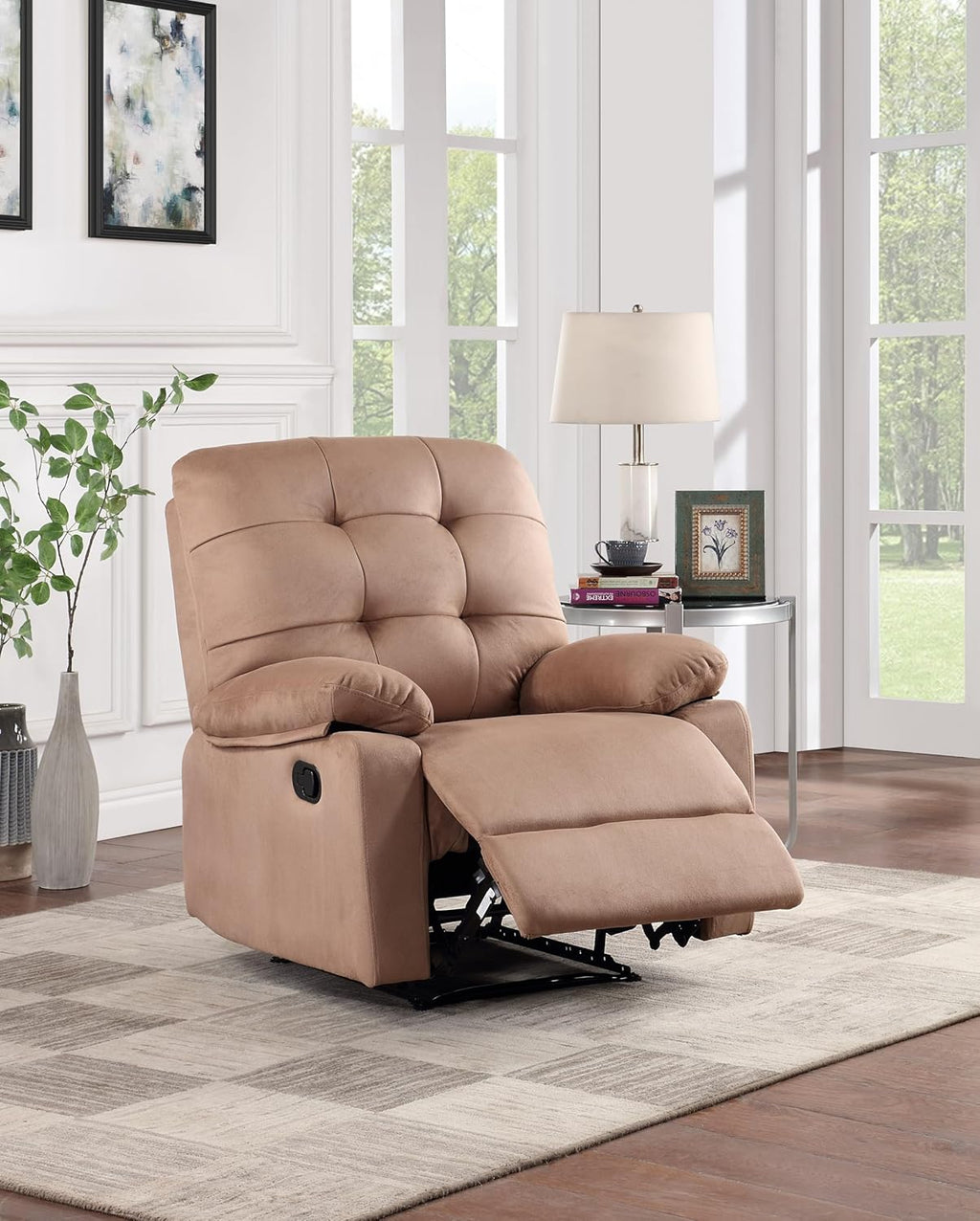 Peat Color Plush Microfiber Motion Recliner Chair E766695