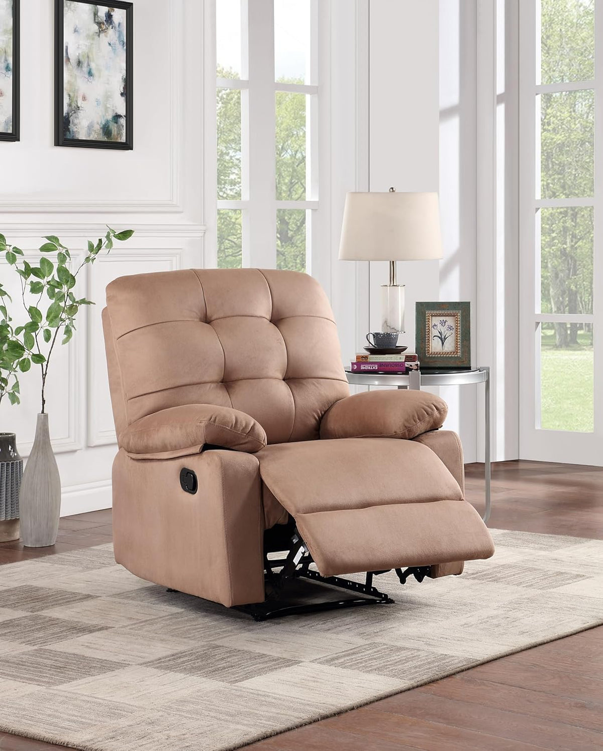 Peat Color Plush Microfiber Motion Recliner Chair E766695