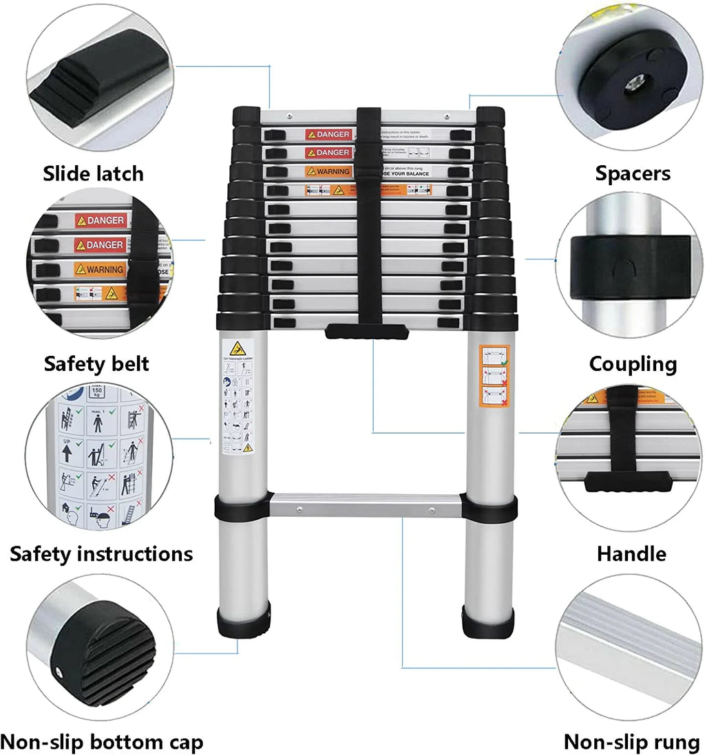 Telescoping Ladder 16FT Aluminum Folding Ladder 330lb Capacity E7715