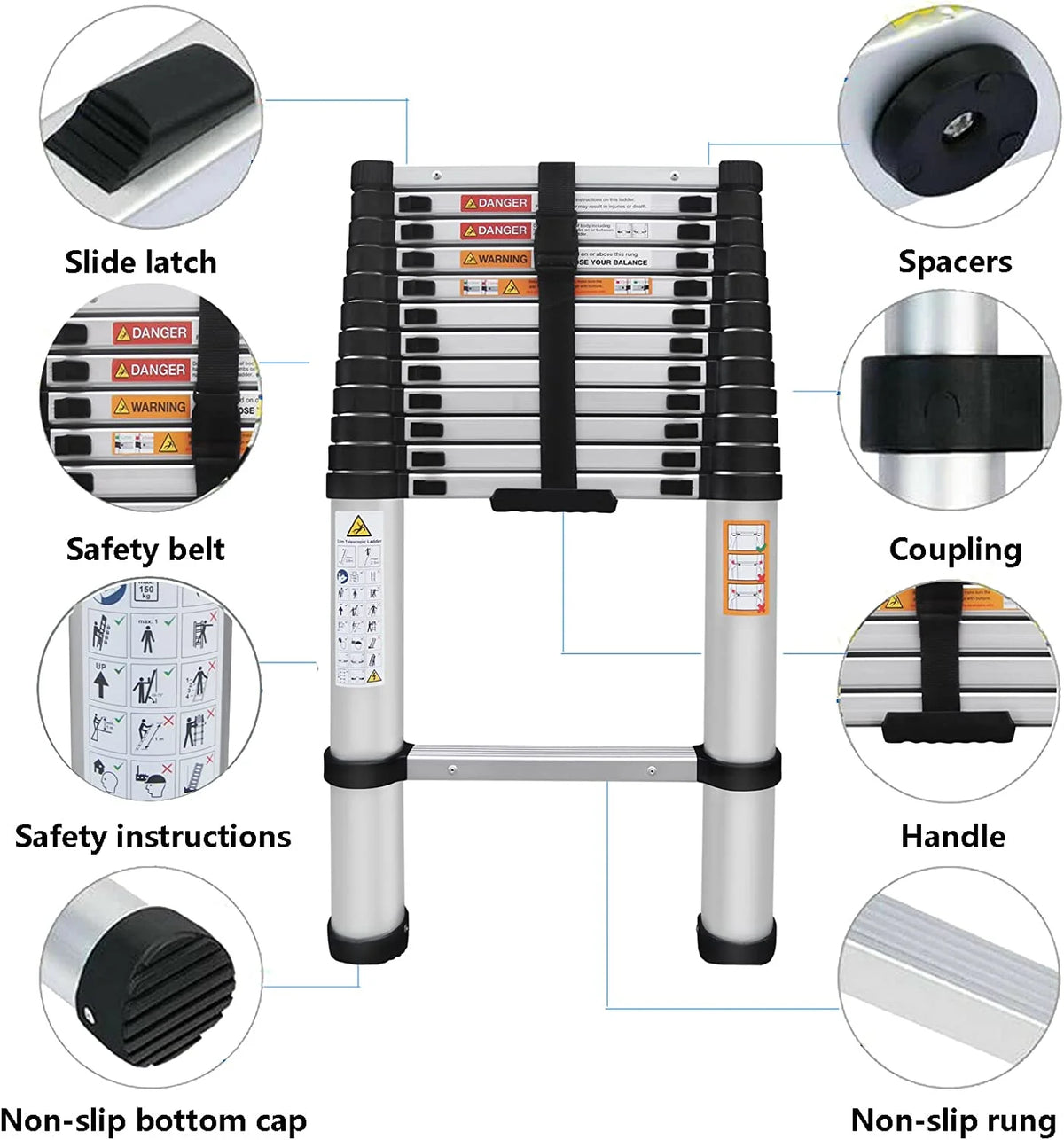 Telescoping Ladder 16FT Aluminum Folding Ladder 330lb Capacity E7715