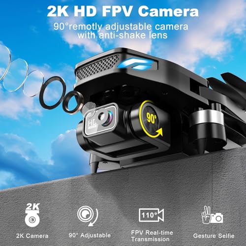 2K HD FPV Drone with Camera, Brushless Motor, 2 Batteries, Foldable N729819