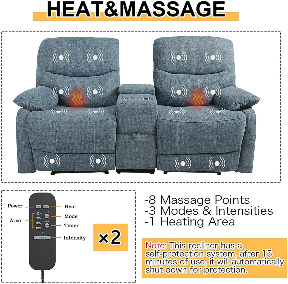 Fabric Reclining Sofa with Console and Cup Holders A357700