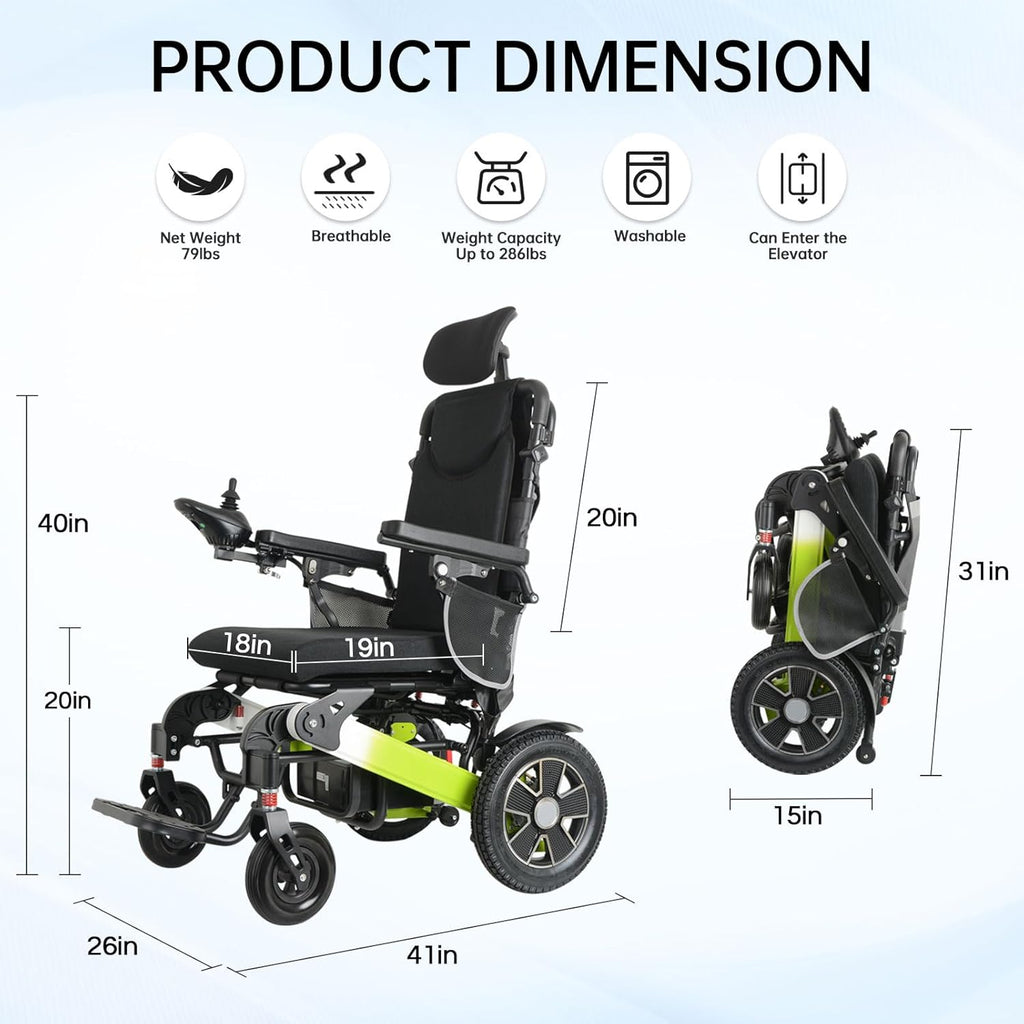 500W Reclining Electric Wheelchair, 21 Miles Travel Range, Foldable All Terrain Motorized Wheelchair W385