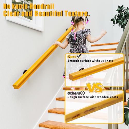 Wood Handrails Indoor Stairs Handrail, Safety Non-Slip Stair Railing, Wall Mount Handrail Pine Handrails Support Rod Complete Kit (brown, 5ft) S77167