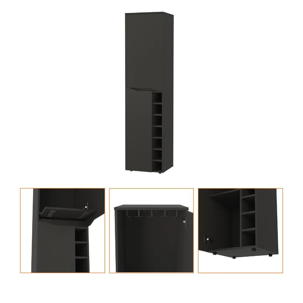Tall Black Wengue Engineered Wood Bar Cabinet J94077
