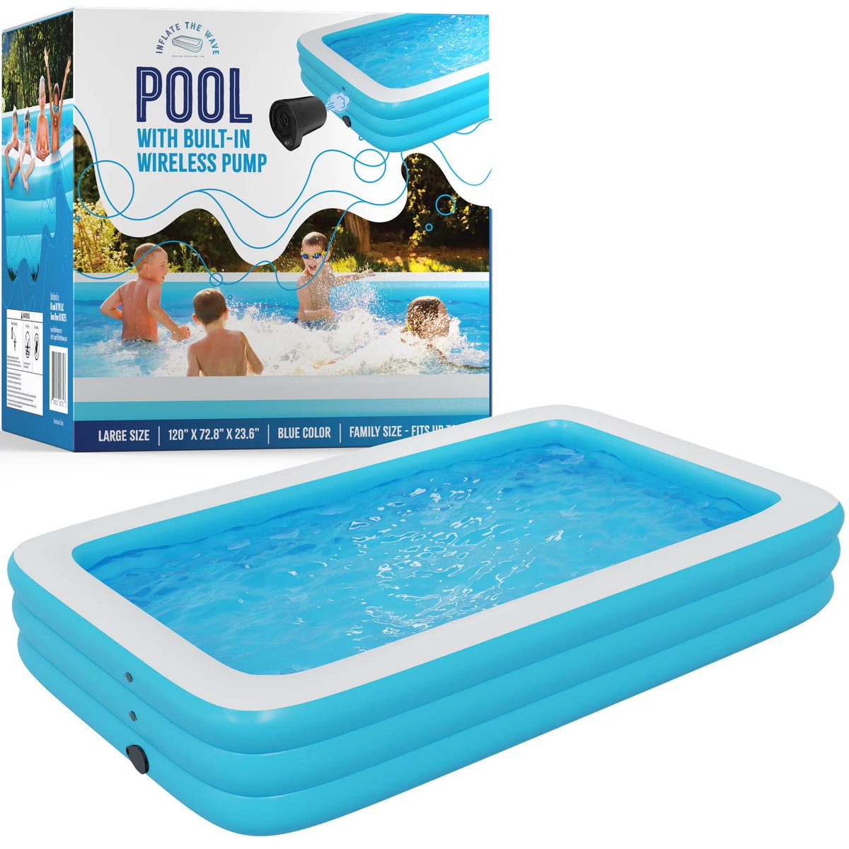 Inflatable Swimming Pool with Built-in Air Pump, Blue Large I12940