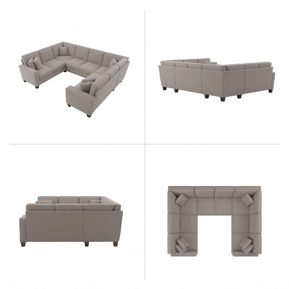 Beige Herringbone Fabric U Shaped Sectional Couch J625