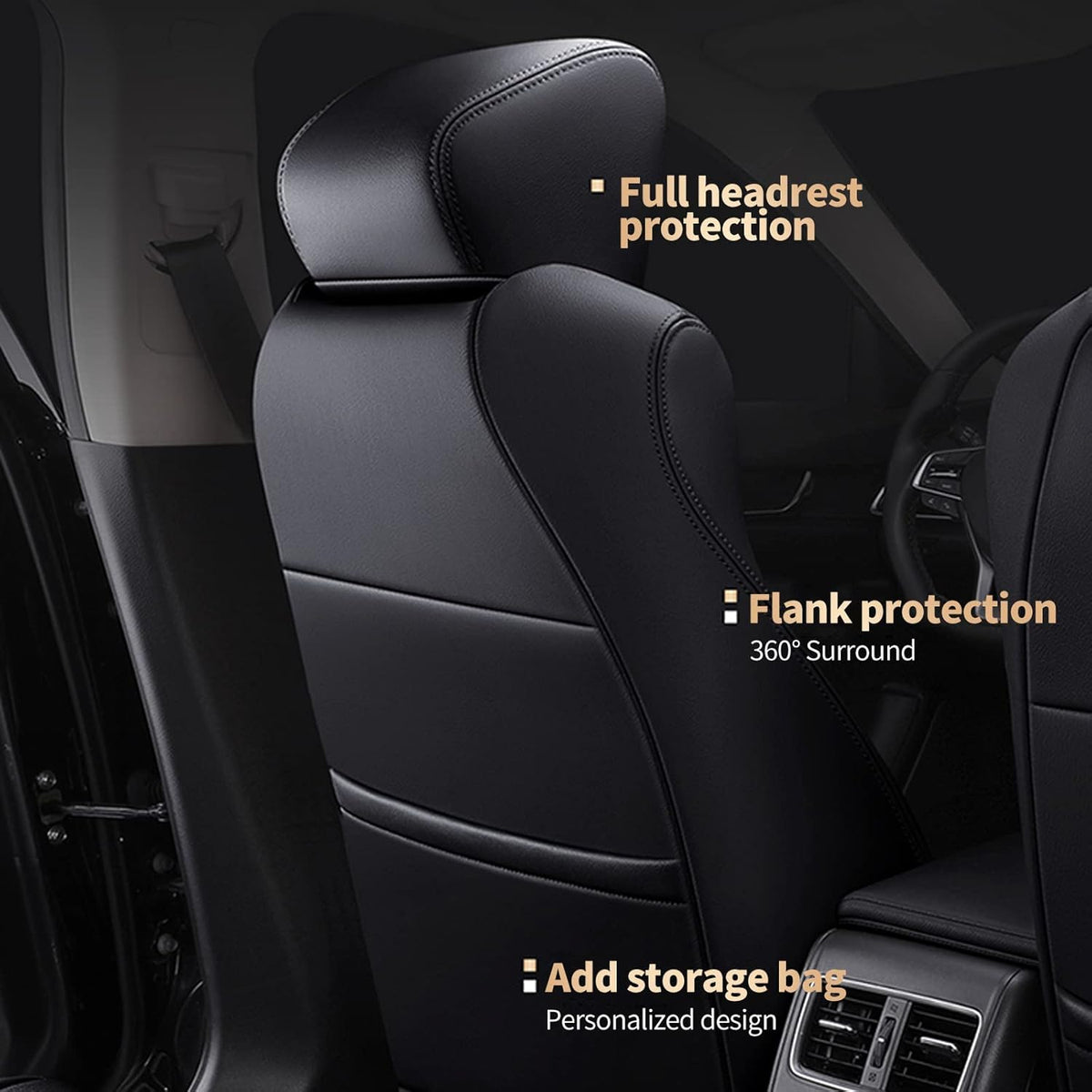 Faux Leather Car Seat Covers Full Set with Solid Folding Backrest M629938