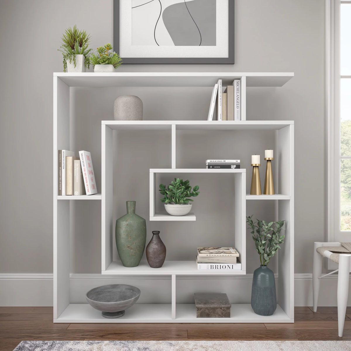 4 Tier White Modern Bookcase V96500