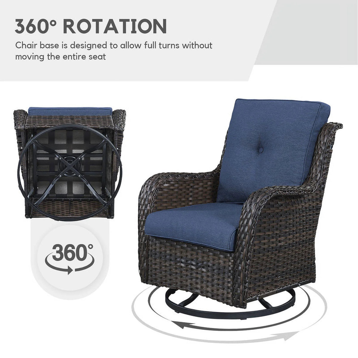 5-Piece Wicker Outdoor Conversation Set with Blue Cushions B7185