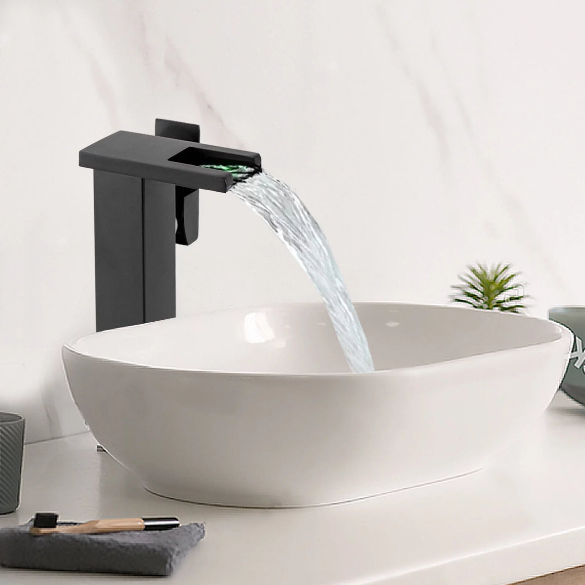 Black Wall Mount Waterfall Sink Faucet L5851