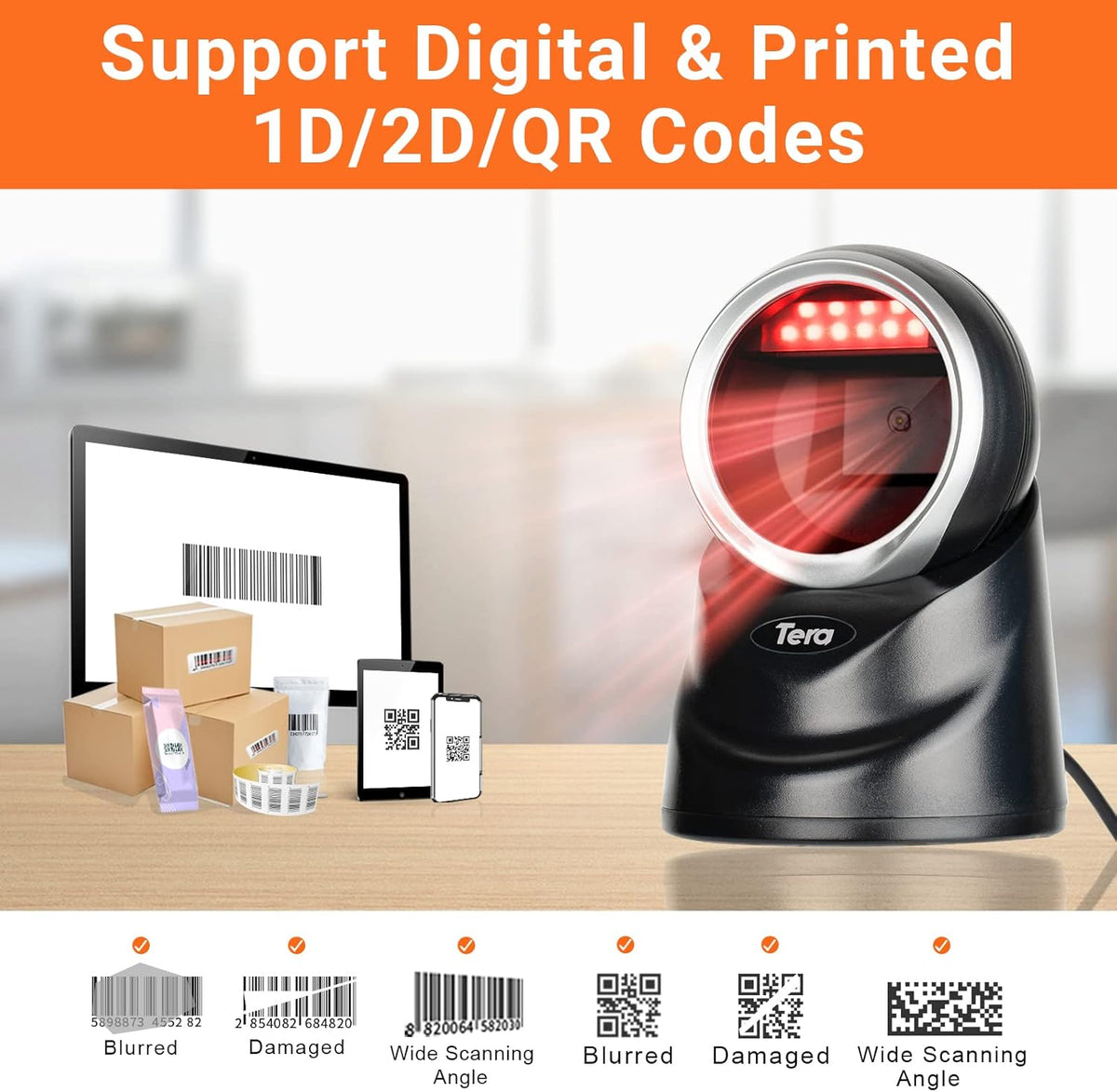 2D Desktop Barcode Scanner with USB Cable P3394