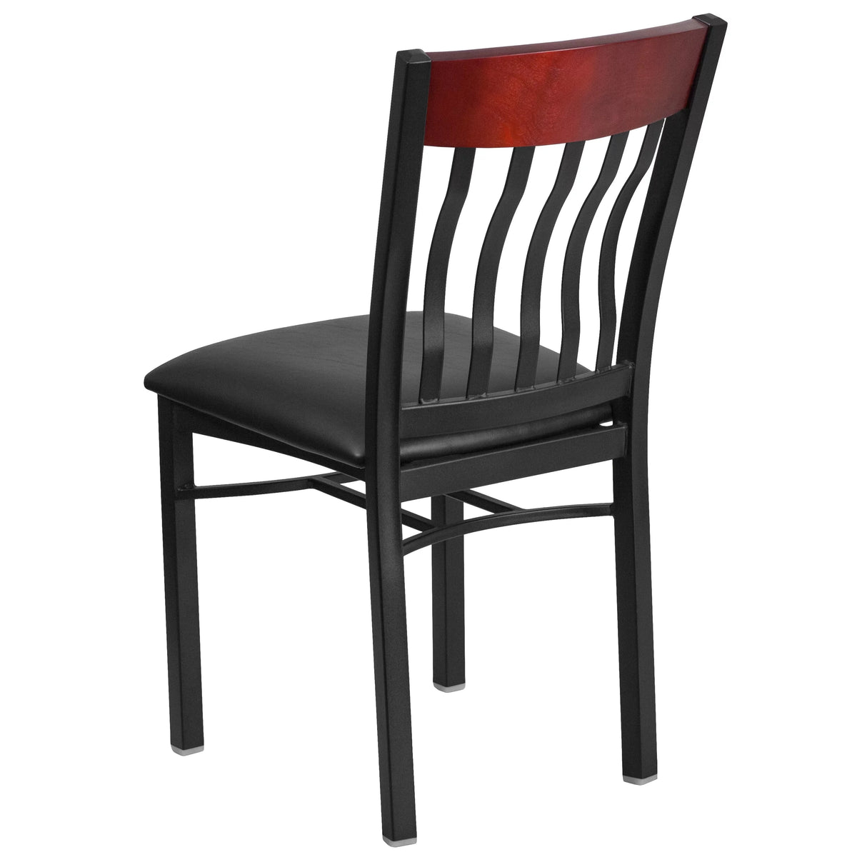 Black Metal Mahogany Wood Restaurant Chair with Black Vinyl Seat P5323
