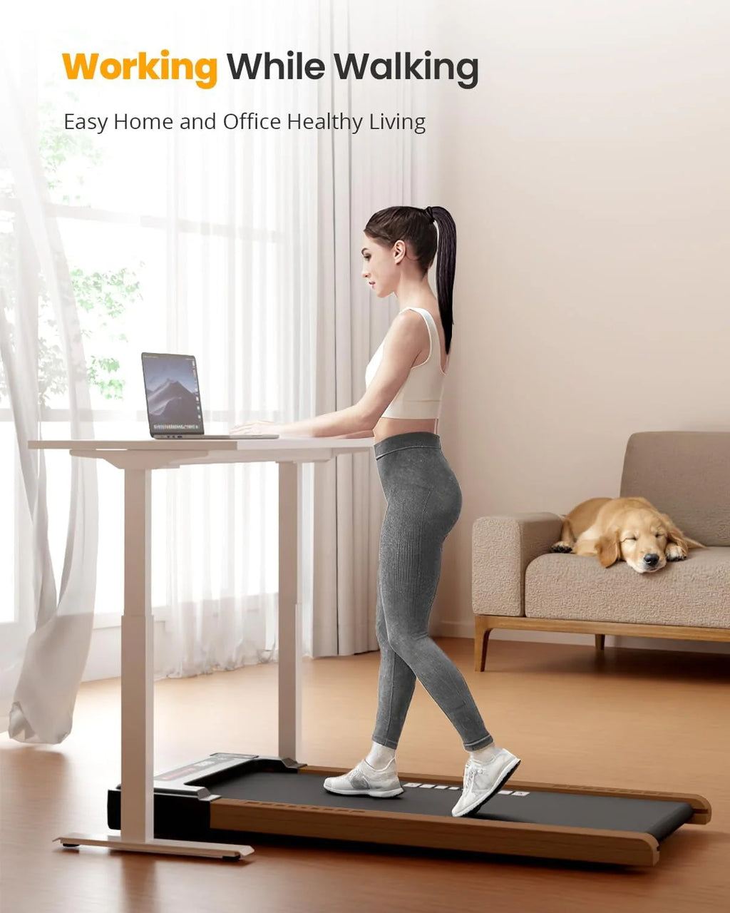 Wood Under Desk Treadmill with Remote Control, 265lbs Capacity G7108