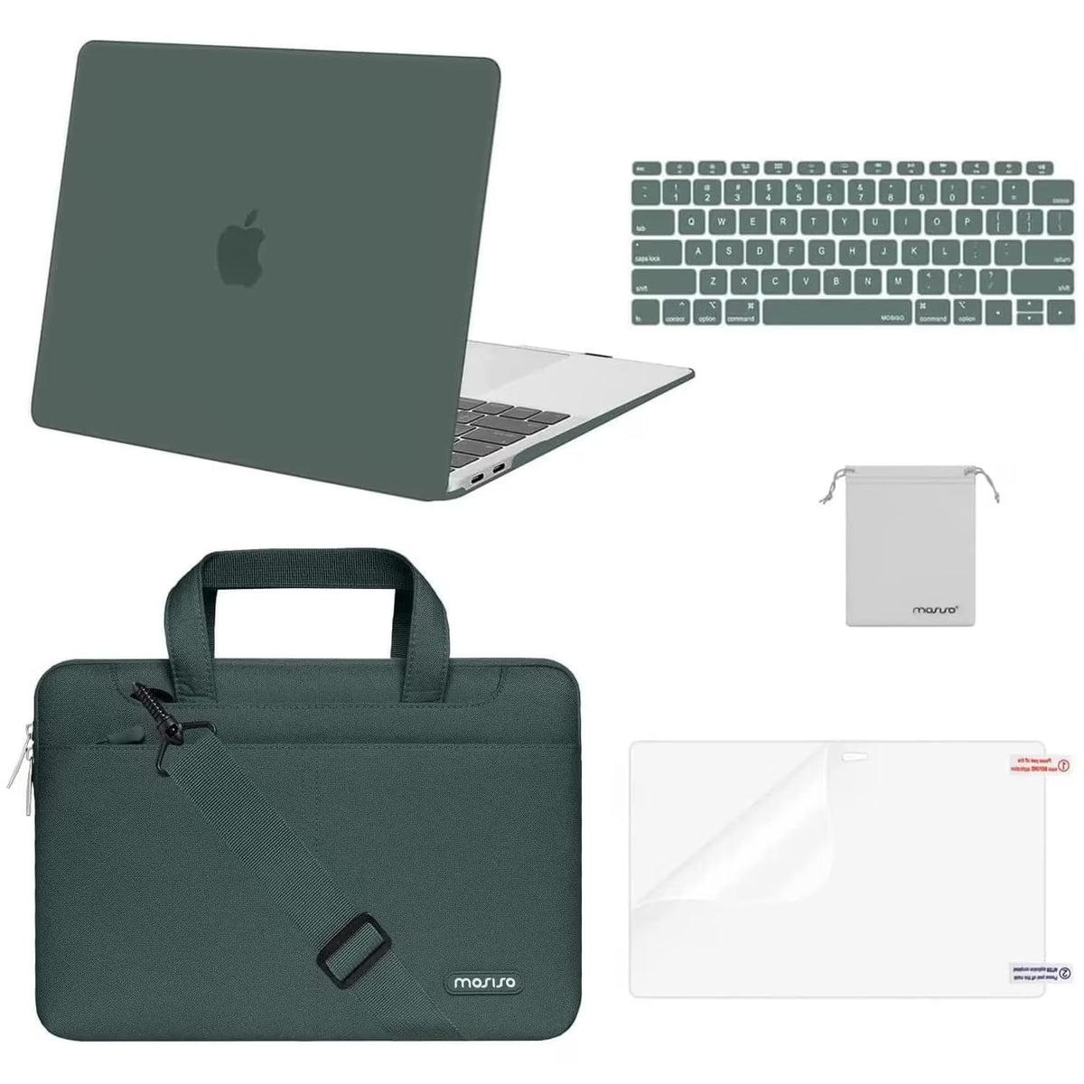 Midnight Green Plastic Hard Shell MacBook Air 13 inch Case with Shoulder Bag, Keyboard Cover, Screen Protector, Pouch E11341