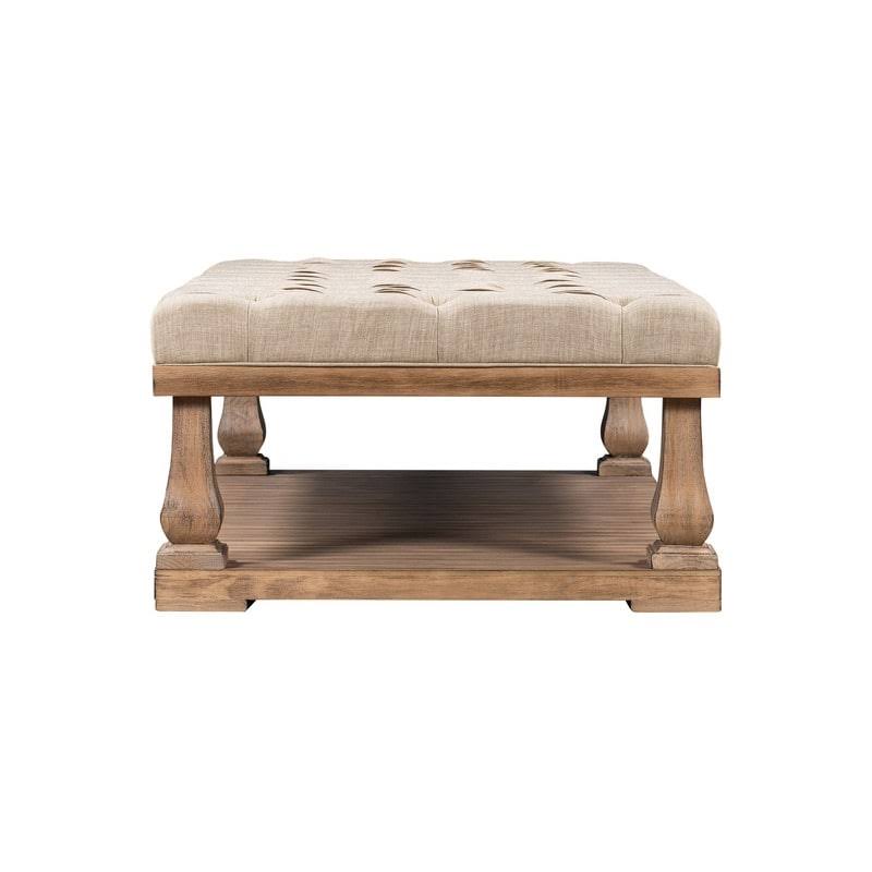 Beige Coffee Table with Wood Shelf and Padded Seat Bench M54158