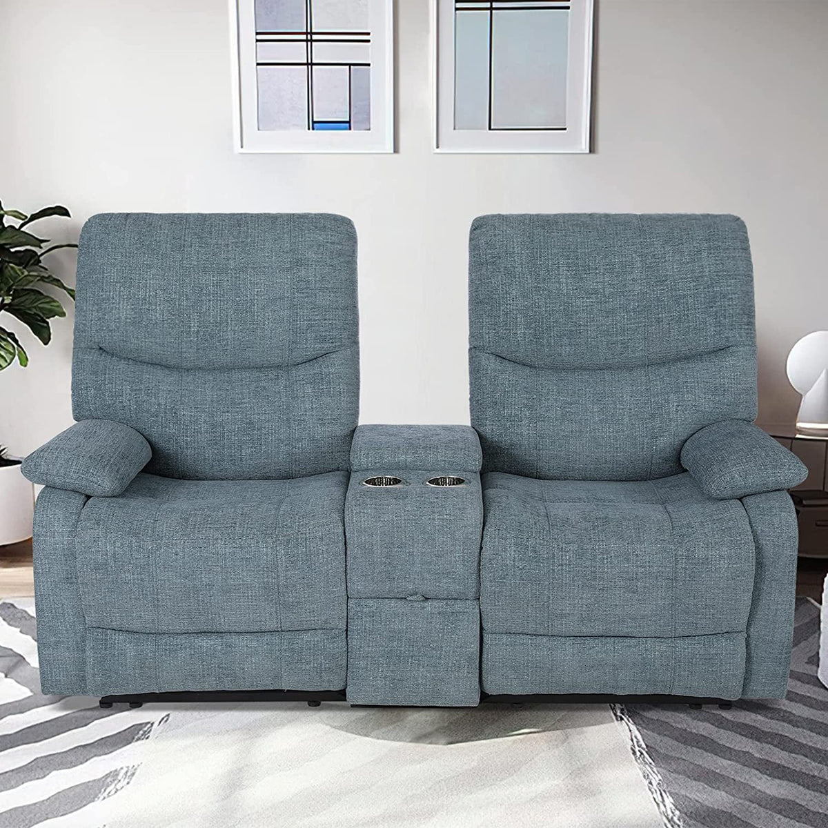 Fabric Reclining Sofa with Console and Cup Holders A357700