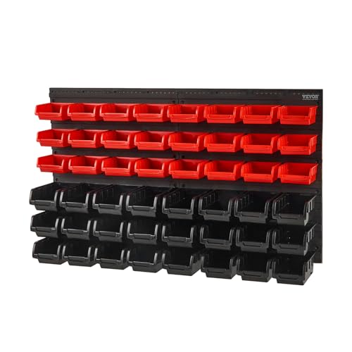 48-Bin Wall Mounted Storage Bins Parts Rack Organizer with Wall Panels J4023