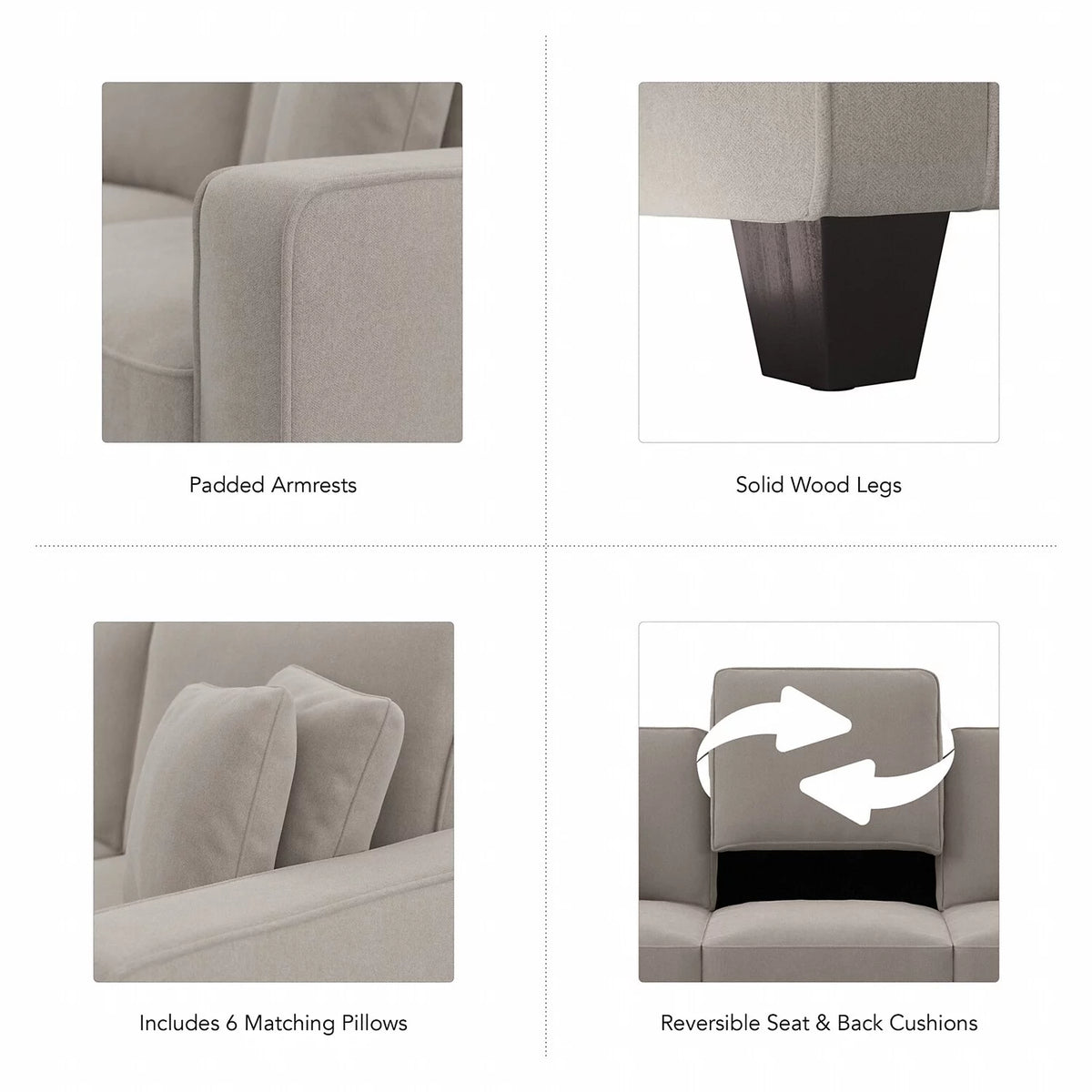 Beige Herringbone Fabric U Shaped Sectional Couch J625
