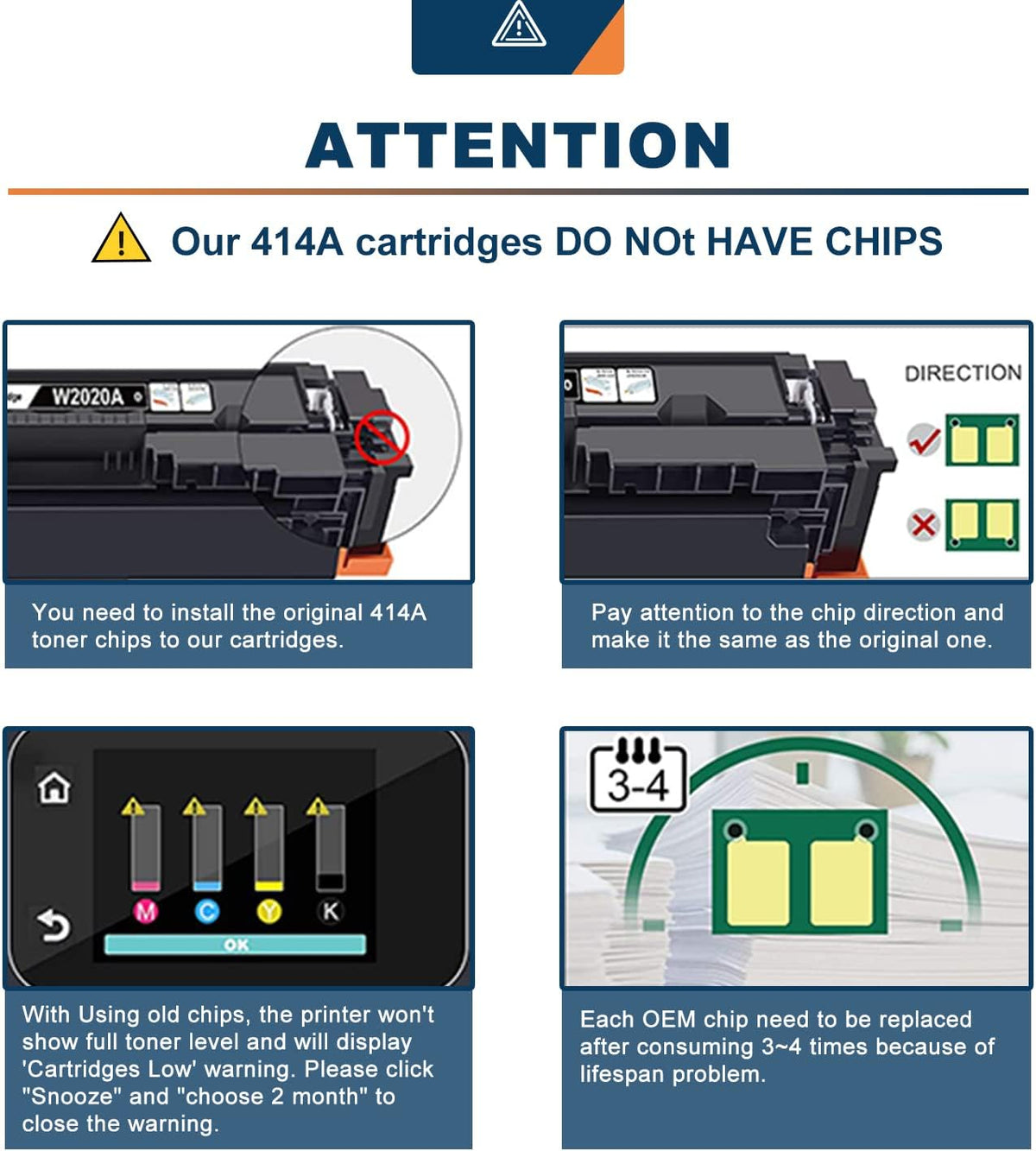 Compatible 414A Toner Cartridges 4-Pack for HP 414 Printer Ink W6540