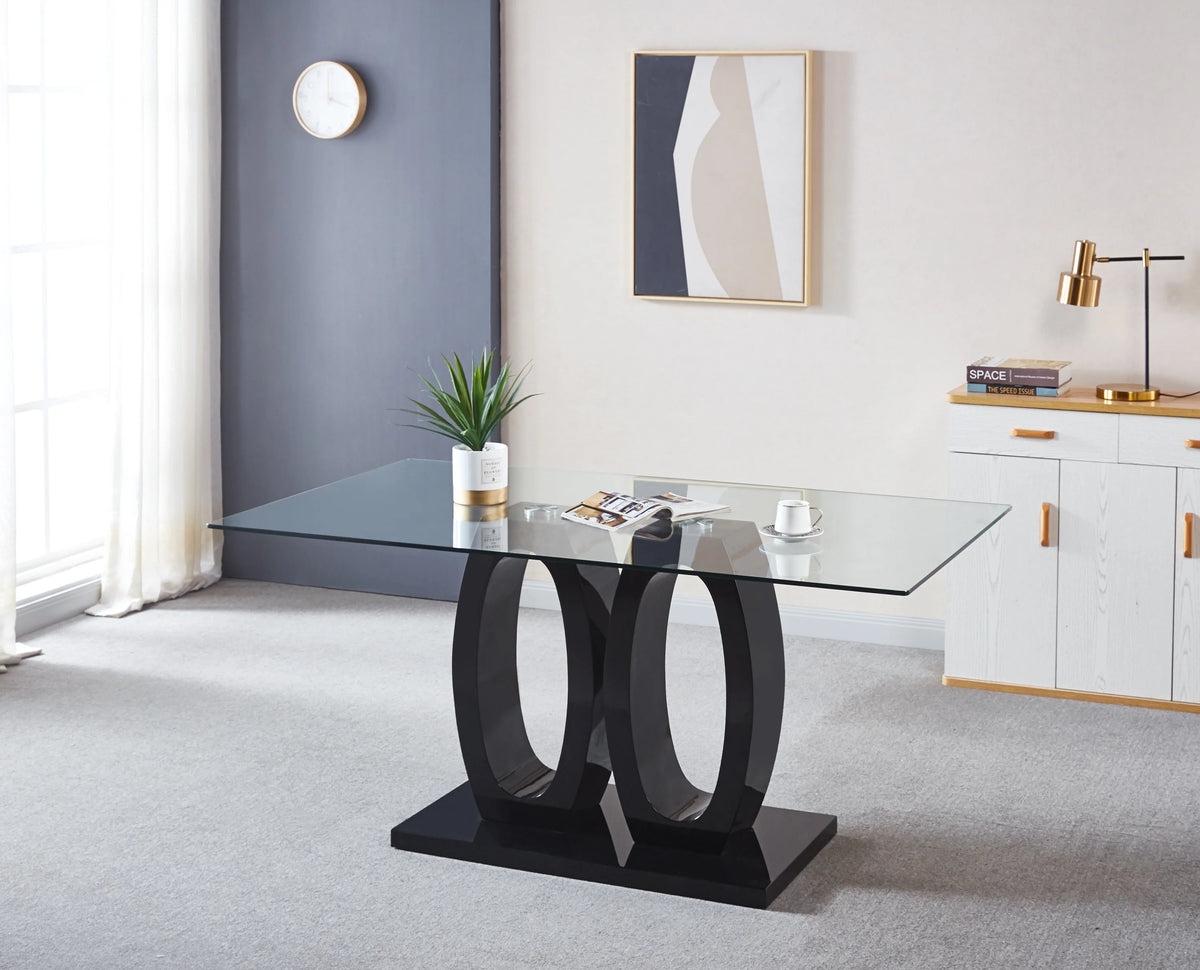 Tempered Glass Top Double Pedestal Dining Table S34883