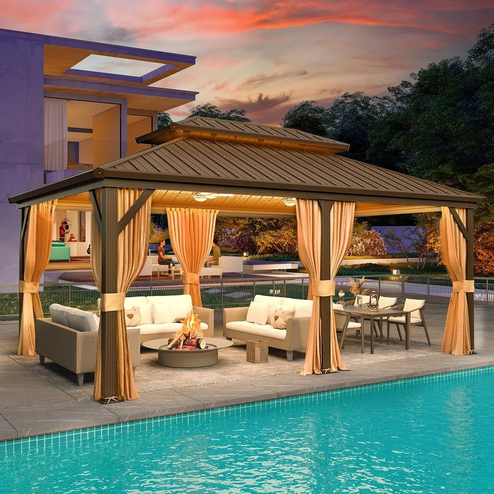 12'x18' Hardtop Gazebo with Galvanized Steel Double Roof & Aluminum Frame L15515