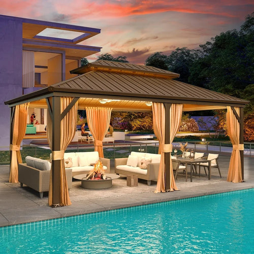 12'x18' Hardtop Gazebo with Galvanized Steel Double Roof & Aluminum Frame L15515