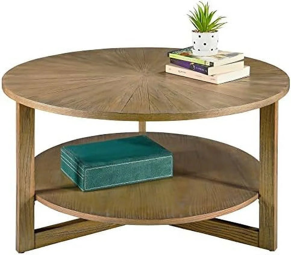 Round Solid Wood Coffee Table Yellowish Brown D928