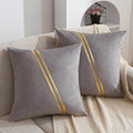 Set of 2 Gold Velvet Throw Pillow Covers with Leather, 20 x 20 in A9091