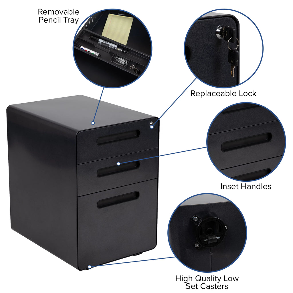 Black Computer Desk, Ergonomic Mesh Office Chair and Locking Mobile Filing Cabinet V88916