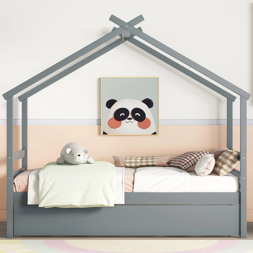 Twin Size White Bed Frame with Trundle D948295