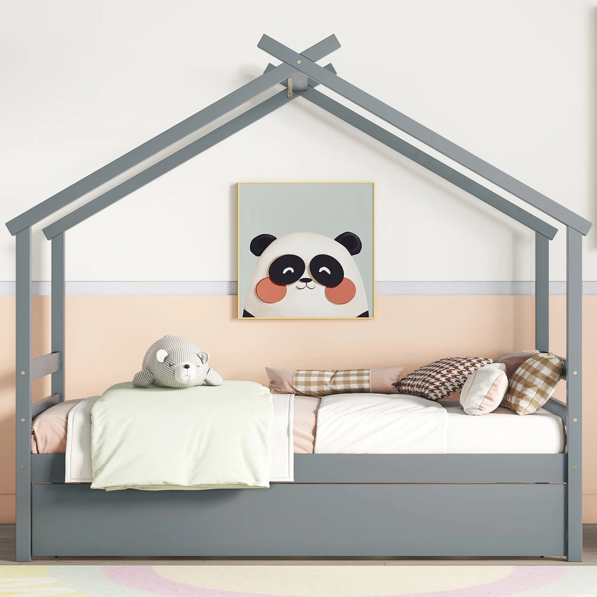 Twin Size White Bed Frame with Trundle D948295