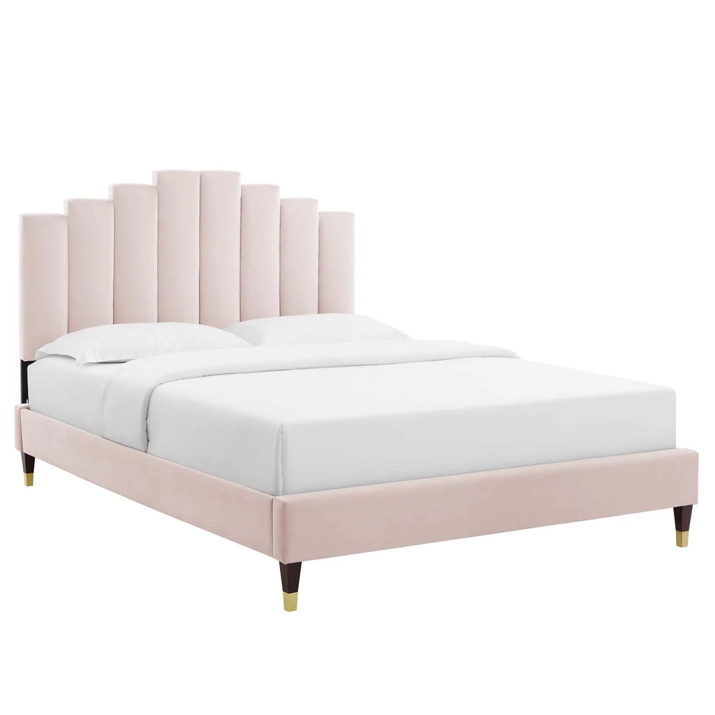 King Performance Velvet Platform Bed in Pink V9980