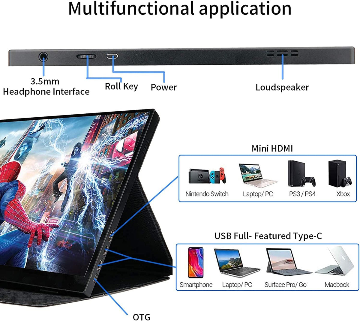 14inch Portable Touch Monitor 1920x1080 FHD External Display with Mini HDMI Input/USB-C Port/3.5mm Audio Out/Cover Stand B677