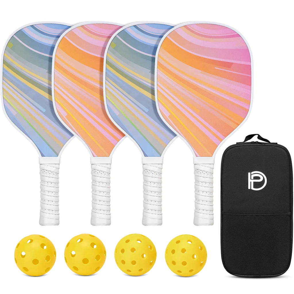 Set of 4 Wooden Pickleball Paddles with Balls and Bag A707500