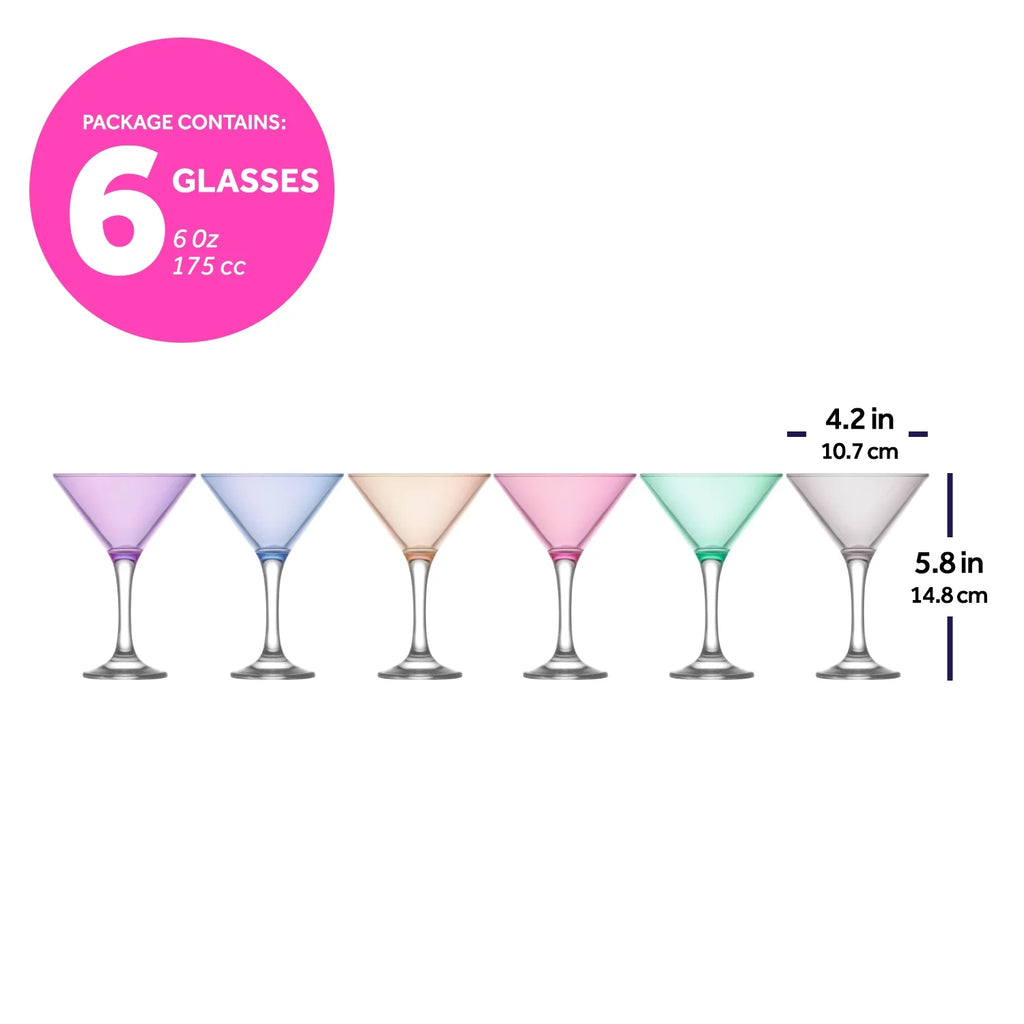 6 oz Multi Colored Martini Glasses Set of 6 X670