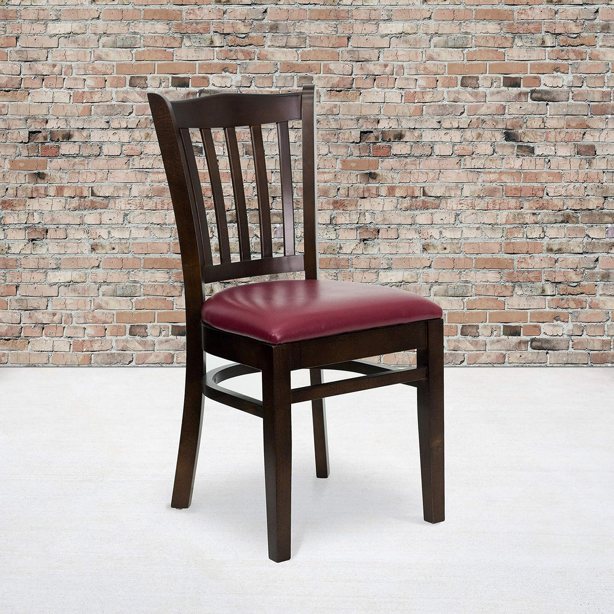 Walnut Wood Vertical Slat Back Chair with Black Vinyl Seat J59014