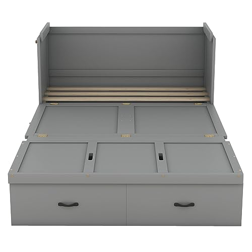 Gray Full Size Murphy Bed with Shelf and Charging Station X7630