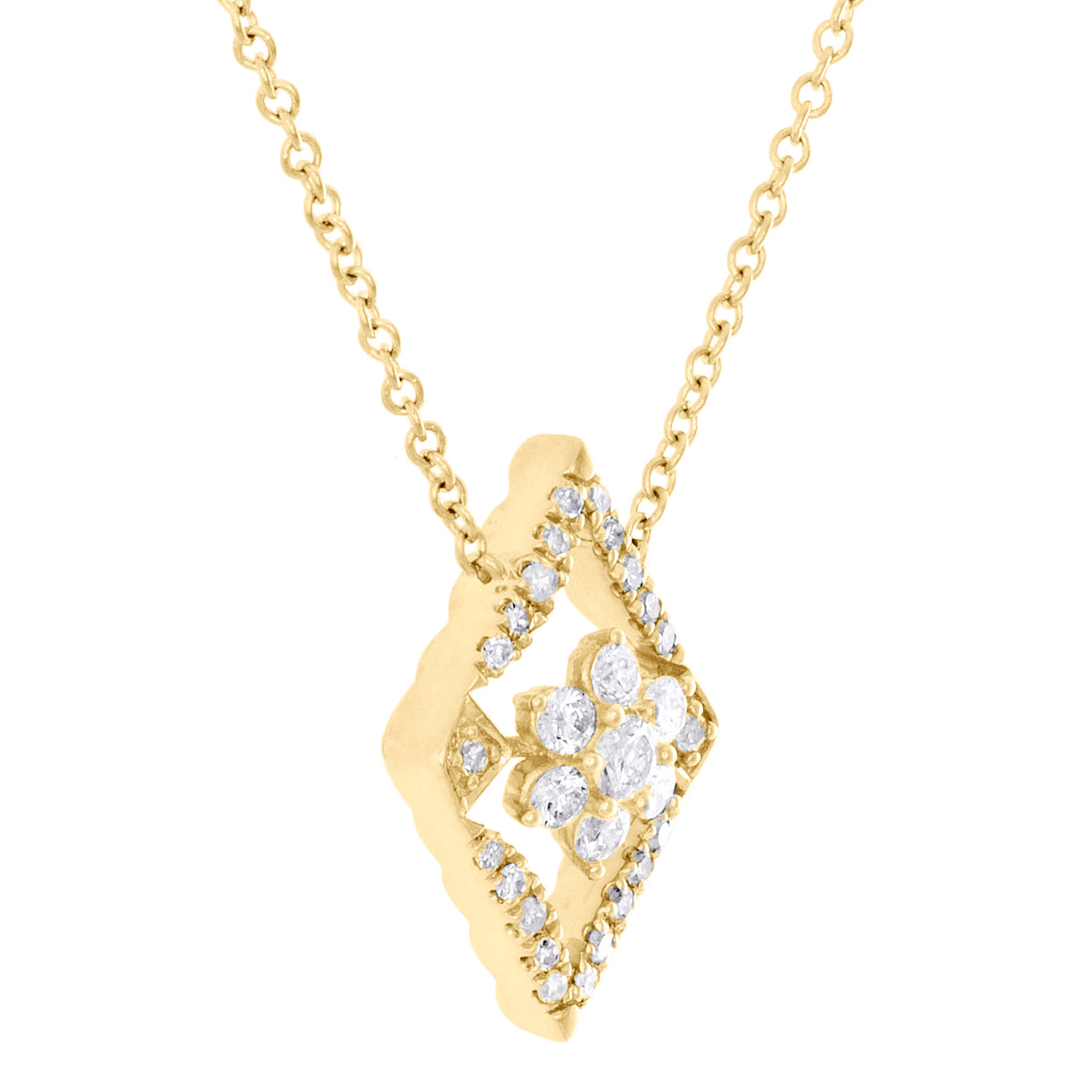 14K Yellow Gold Diamond Geometric Cluster Necklace 18" J2456