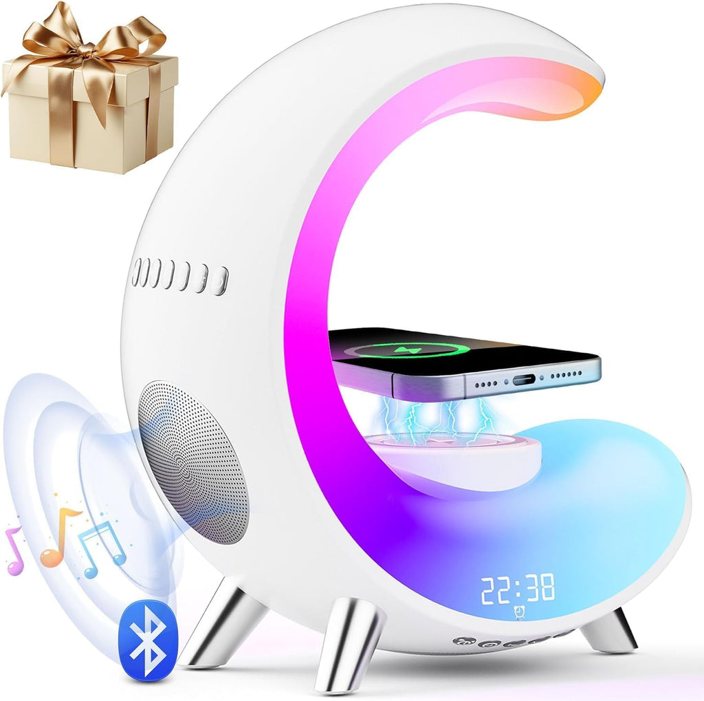 Desk Lamp with Wireless Charger, Bluetooth Speaker Alarm Clock, Color-Changing Ambient Light F517633