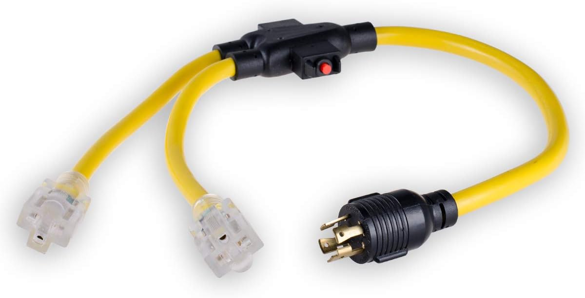 Heavy Duty Generator Locking Power Cord NEMA L14-30P/L14-30R 30Amp 7500 Watts Yellow K8662