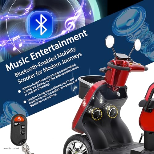 Red 4 Wheel All Terrain Mobility Scooter with 2 Seats, 500lbs Capacity T476