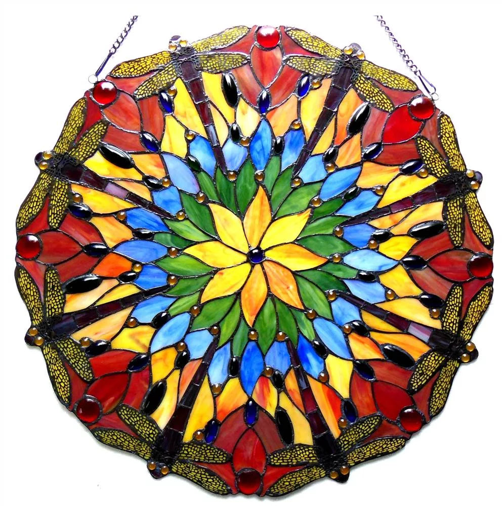Tiffany-glass Dragonfly Window Panel 24" Y8931