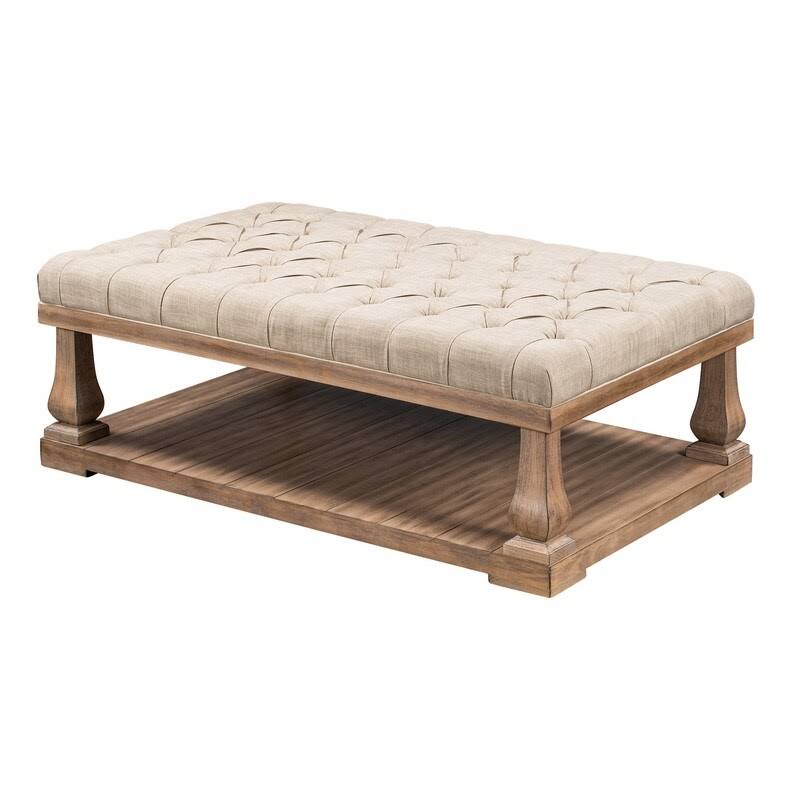 Beige Coffee Table with Wood Shelf and Padded Seat Bench M54158