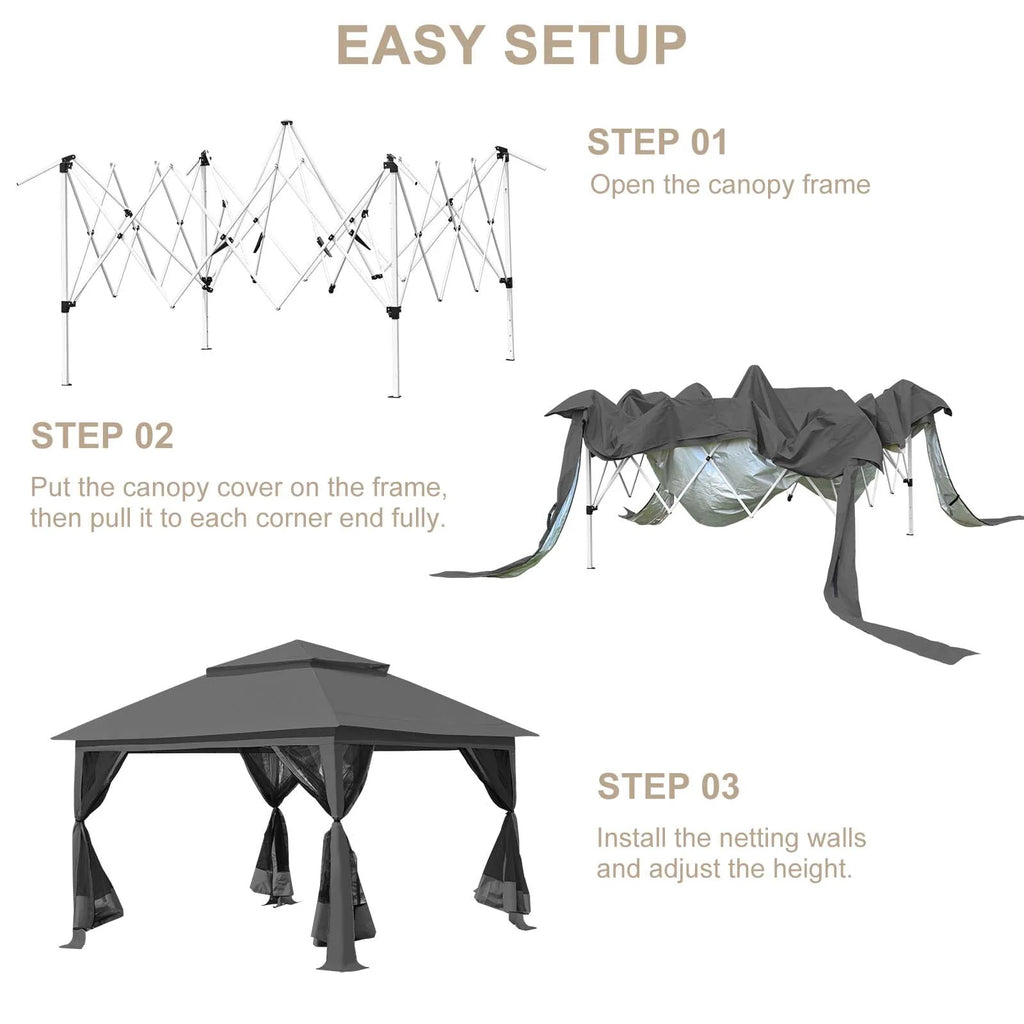 13 x 13 ft Pop up Gazebo Canopy Shelter with Mosquito Netting X678227