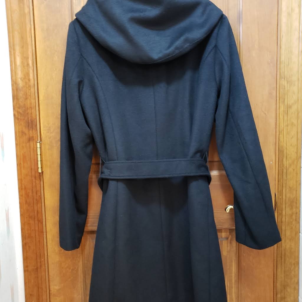 Wool Blend Zip Hooded Coat Black 10 P451