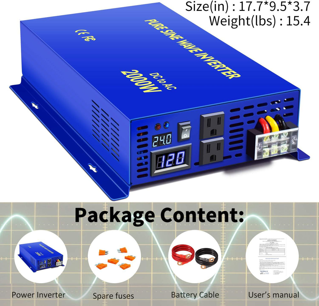 2000 Watt Pure Sine Wave Power Inverter 24V DC to 120V AC L40648