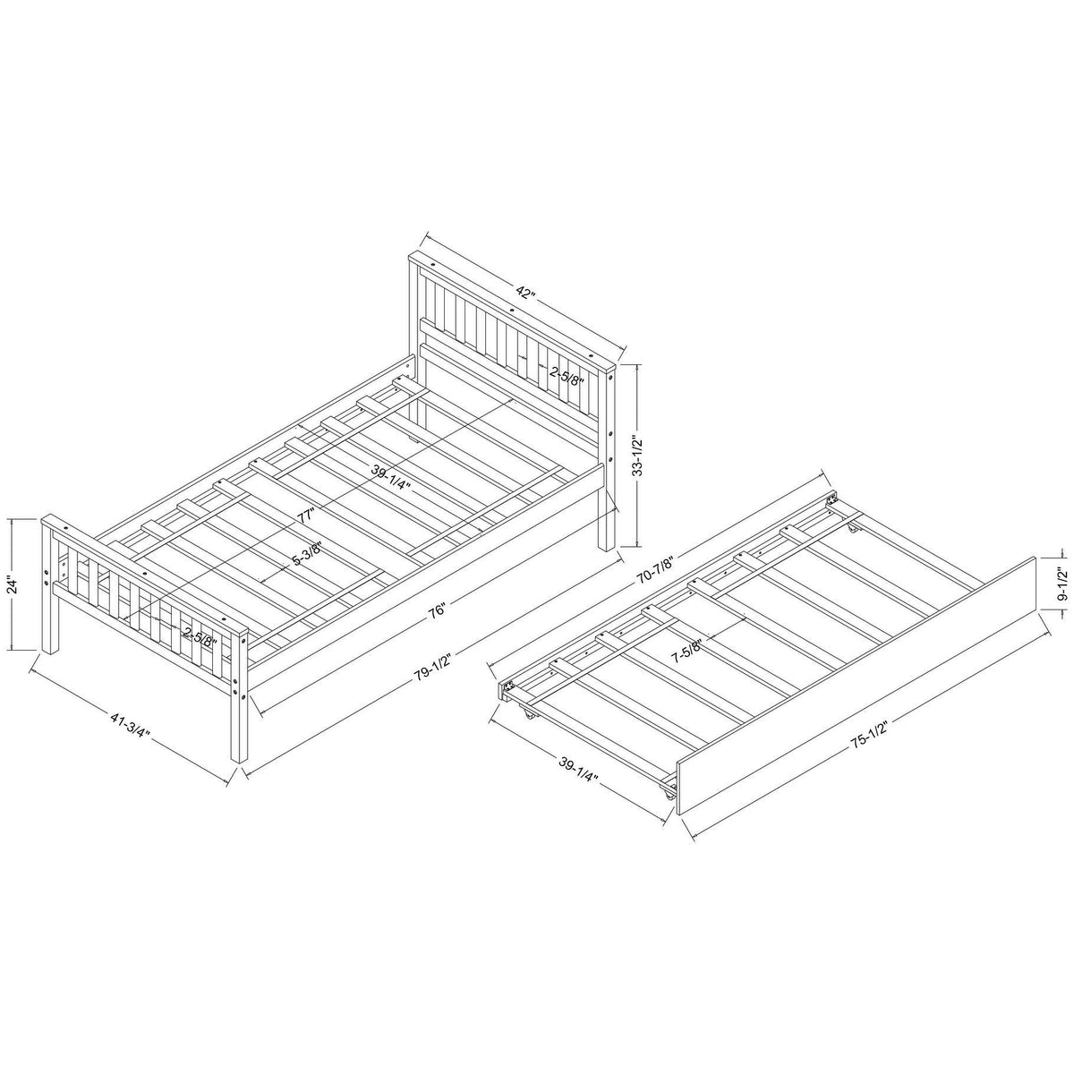 White Twin Bed with Trundle M577