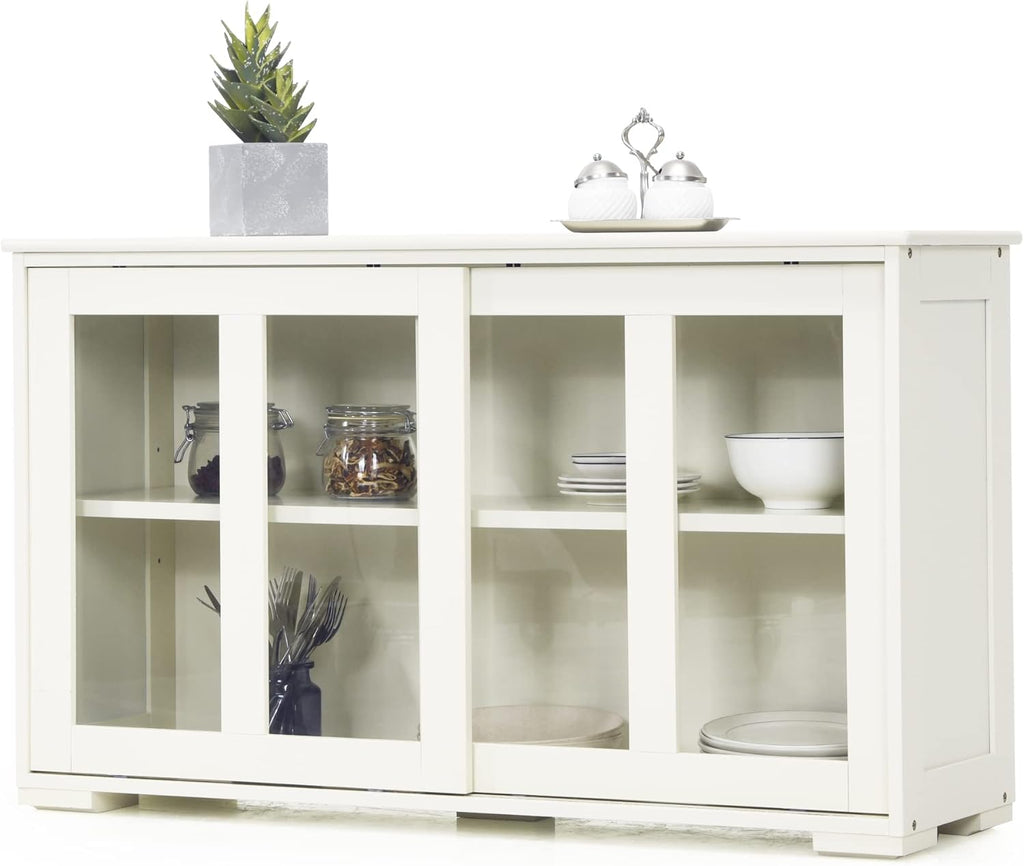Stackable Buffet Cabinet with Sliding Tempered Glass Doors, Grey X4754