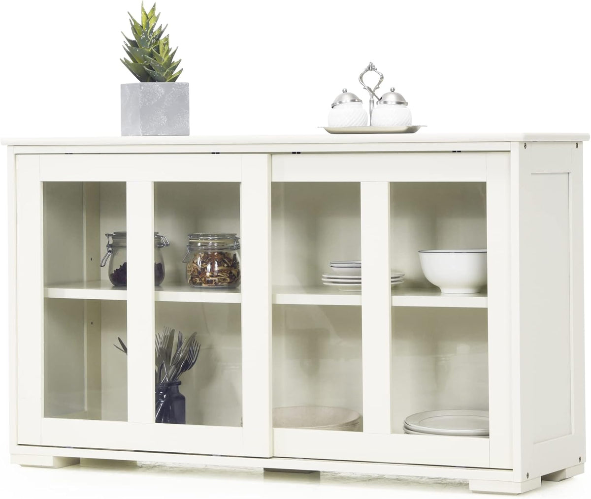 Stackable Buffet Cabinet with Sliding Tempered Glass Doors, Grey X4754